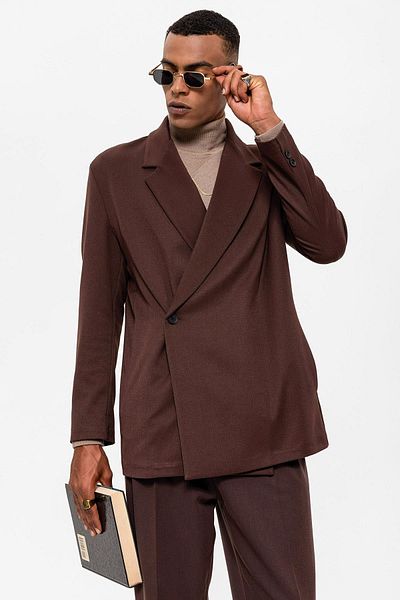 Antioch Brown Double Breasted Closure Hidden Pocket Men's Blazer Jacket