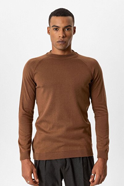 Antioch Brown Crew Neck Slim Fit Knitwear Sweater