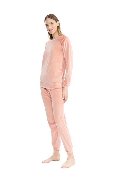 U.S. Polo Assn. BAZA. Polo Assn. 17092 - Set de pijamale pentru damă, culoare somon, cu mânecă lungă, cu gât rotund