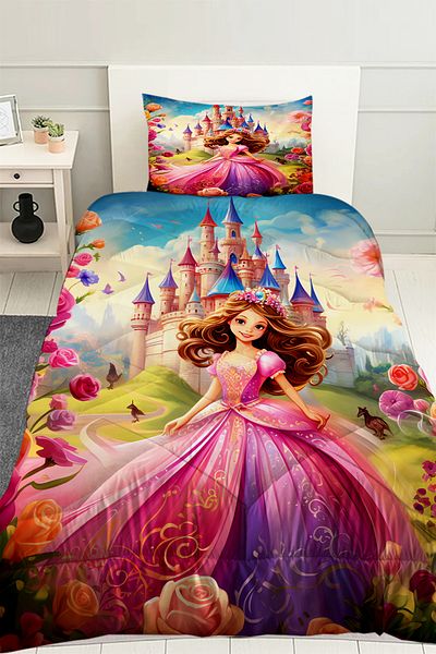 Else Halı Princess Patterned Girl's Single Quilted Duvet Cover Sleeping Set with Chate