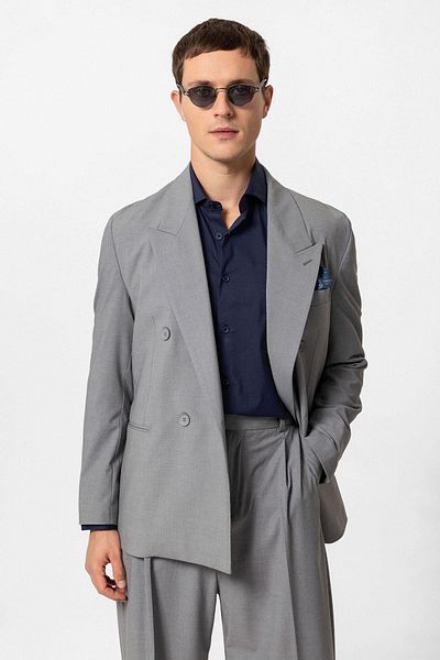 Antioch Single Button Gray Men's Double Breasted Blazer Jacket