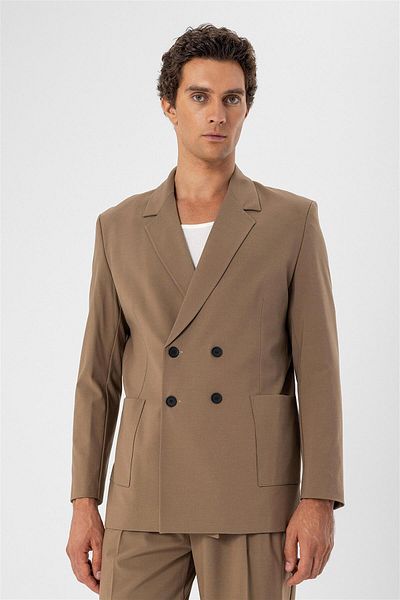 Antioch Double Breasted Men's Blazer Jacket with Camel Bag Pocket