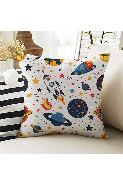 Else Halı Husă de pernă decorativă cu două fețe pentru băiat cu model Galaxy Stars Space 43x43cm
