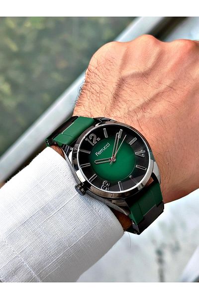 Ferrucci Green Color Silicone Cord Men's Wrist Watch 033691
