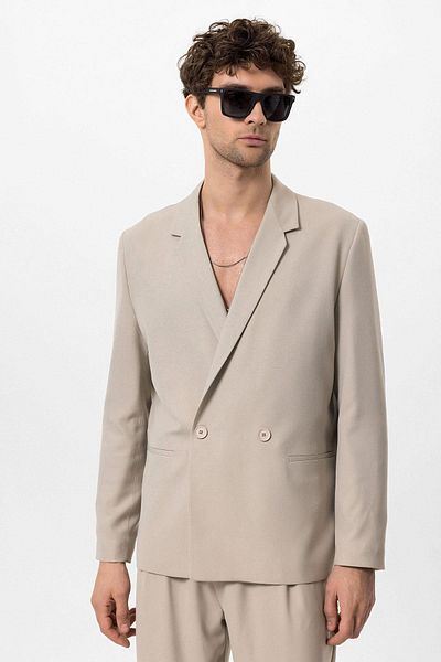Antioch Stone Single Button Double Breasted Closure Men's Blazer Jacket