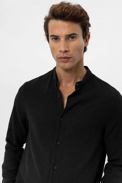 Antioch Black Men's Woven Shirt with Judge Collar