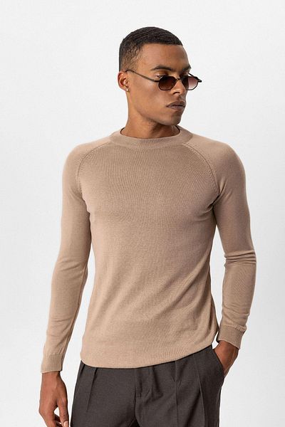 Antioch Mink Crew Neck Slim Fit Knitwear Sweater