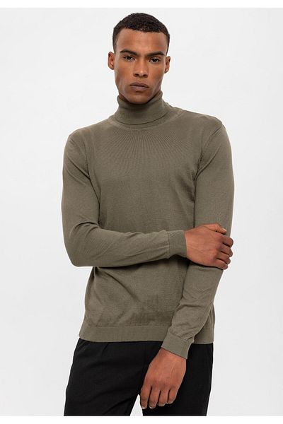 Antioch Light Khaki Full-Necked Men's Knitwear