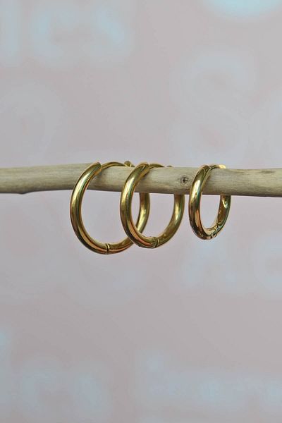 Feride Set of 3 Gold Colored Steel Hoop Earrings