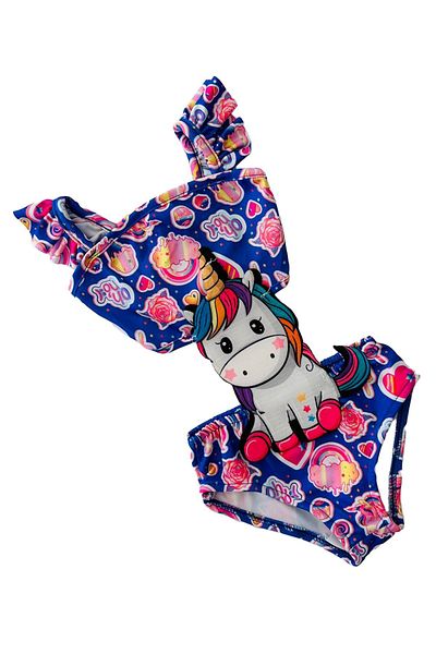 Minigimin Cicileri My Little One's Cicileri Uncrn Embroidery Patterned Girl's Frilly Strap Swimsuit - Multicolor