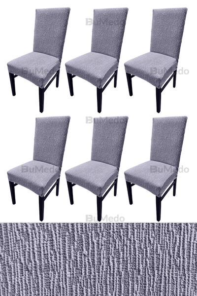 Bumedo طقم كراسي جاكار ليكرا مرن مكون من 6 قطع - غطاء مطاطي عالي الجودة (6 قطع)