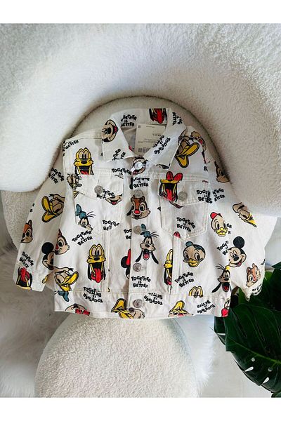Minigimin Cicileri Jachetă mini denim albă cu imprimeu Mickey