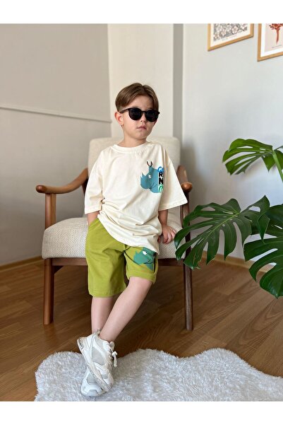Minigimin Cicileri Miniğimin Cicileri Cool Rhino Boy's Suit - Κρεμ-πράσινο