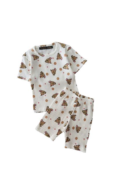 Minigimin Cicileri Pantaloni scurți Bambi Print My Mini cu nervuri - alb