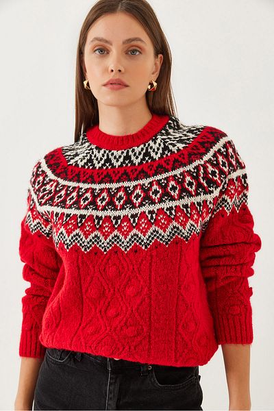 Bianco Lucci Női nyakú, mintás jacquard kötöttáru pulóver 20246854
