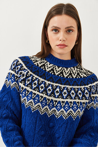 Bianco Lucci Jacquard-Strickpullover mit Rundhalsausschnitt für Damen 20246854