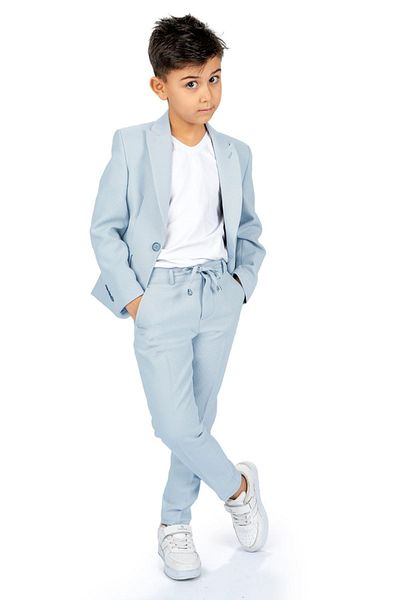 Minigimin Cicileri Boy's Sports Set - My Little Baby's Flowers Seersucker, 3-Piece with Jacket, Light Blue
