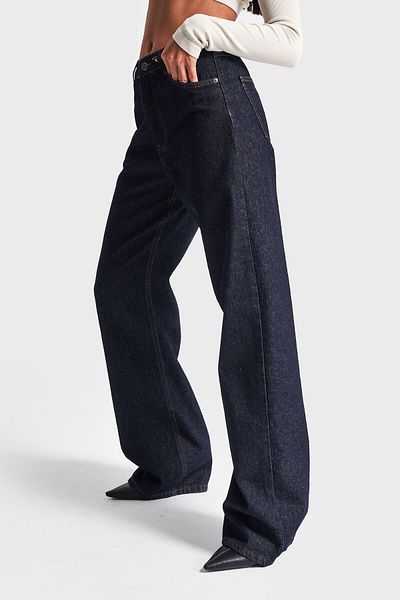 its basic Sötét farmer színű női egyenes szabású farmer - 100% pamut, vízmosás