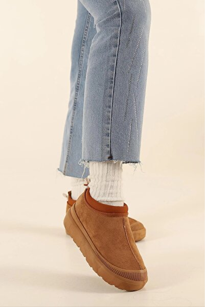 POLENS Kadın Taba İçi Yünlü Kürklü Lastikli Ultra Mini Bot & Bootie