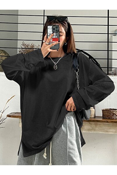 Know Women's Black Interlock Fabric Crew Neck Blouse