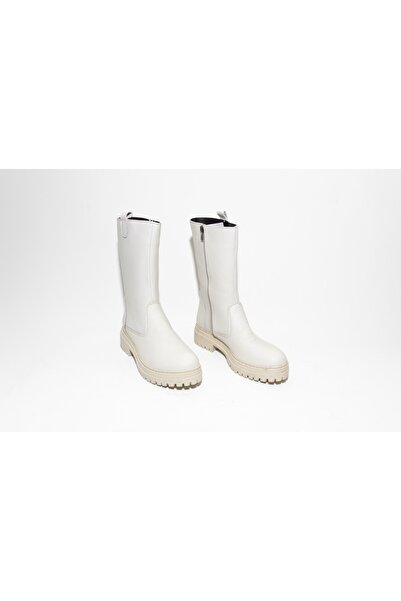 DHN Kadın Hakiki Deri Midi Boy Bej Bot