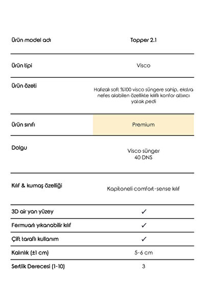 Mavi Ay Yatak Topper 2.1 - Visco Yatak Pedi - Soft Hafızalı %100 Visco Sünger - Yıkanabilir Fermuarlı Kılıflı