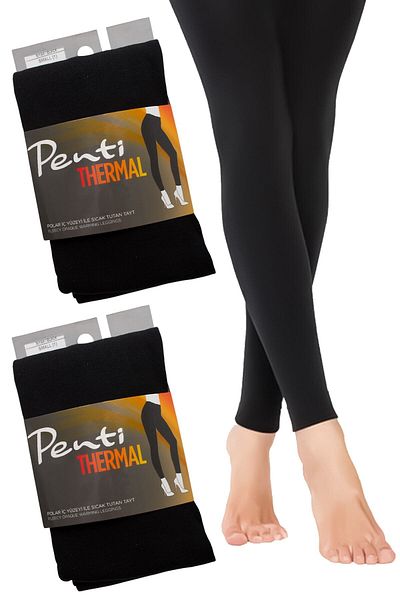 Penti Thermal 2-Piece Women's Black Fleece Stretchy Tights