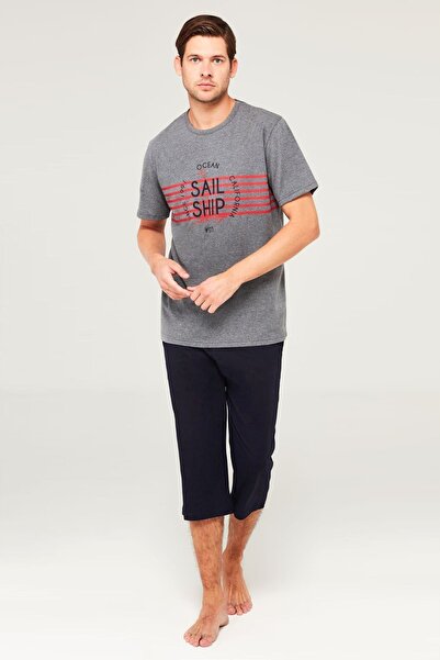 Mod Collection 3653 Чоловічий антрацитовий комплект піжами капрі