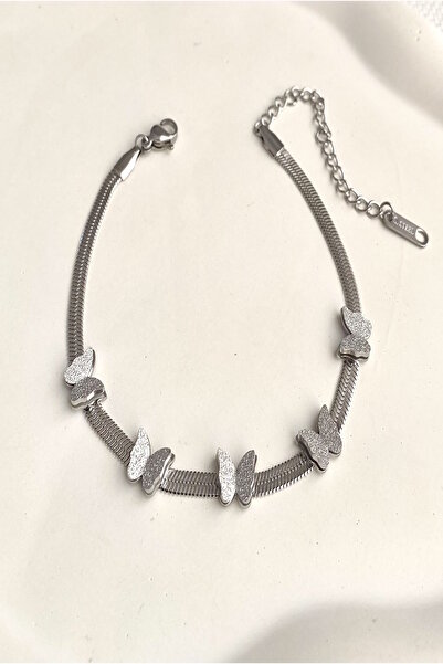 DEMOKAN Kadın Çelik Bileklik İtalyan Zincir Kelebek Detay Bileklik