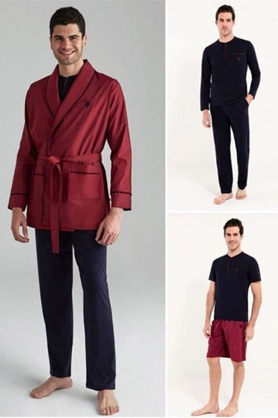 U.S. Polo Assn. 12000 Men's Burgundy Dressing Gown Pajama Shorts Set of 5