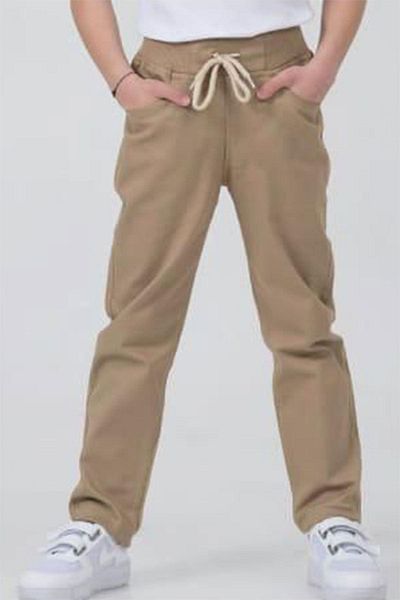 Minigimin Cicileri Unisex Canvas School Kids Trousers - Straight Leg, Elastic Waist, Camel