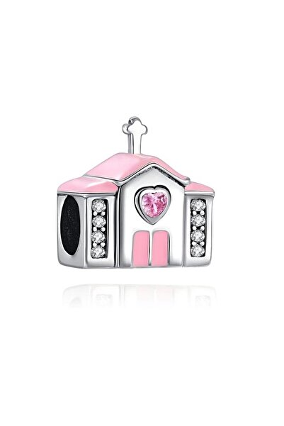 Defne Silver Pink Castle Charm