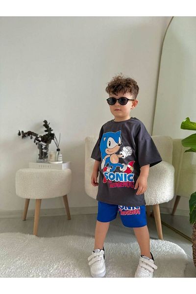 Minigimin Cicileri Snc Hedgehog Printed Summer 2-Piece Set for Boy - Anthracite