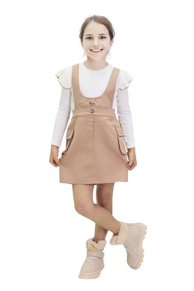 Minigimin Cicileri Gabardine Girl's Salopet - My Little's Ciclets, Πλαϊνές τσέπες, Σετ 2 τεμαχίων - Camel