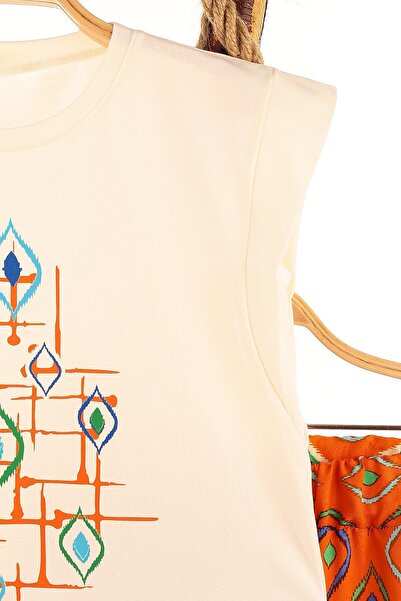 Minigimin Cicileri Love Your Dreams Diamond Patterned Girl's Viscose Set - Orange My Little One Flowers