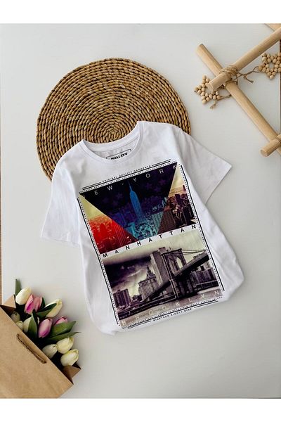 Minigimin Cicileri Tricou cu imprimeu Newyork pentru băieți - Pupicii lui Micul meu, alb