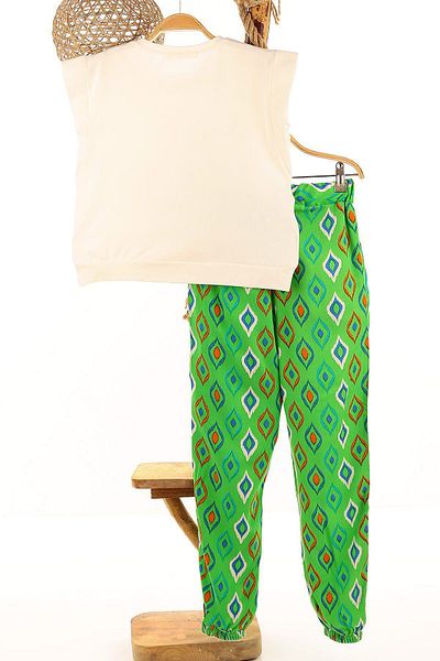 Minigimin Cicileri Green Minnie's Flowers Love Your Dreams Diamond Patterned Girl's Viscon Set