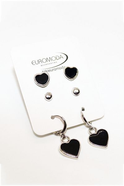 twingold Heart Designed 3-Piece Earring Set with Ball Earrings