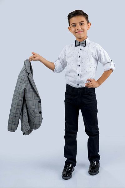 Minigimin Cicileri Boy's Striped Bow Tie Suit - Blue