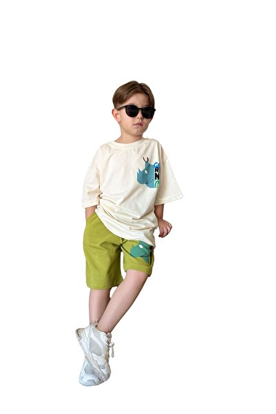 Minigimin Cicileri Miniğimin Cicileri Cool Rhino Boy's Suit - Κρεμ-πράσινο