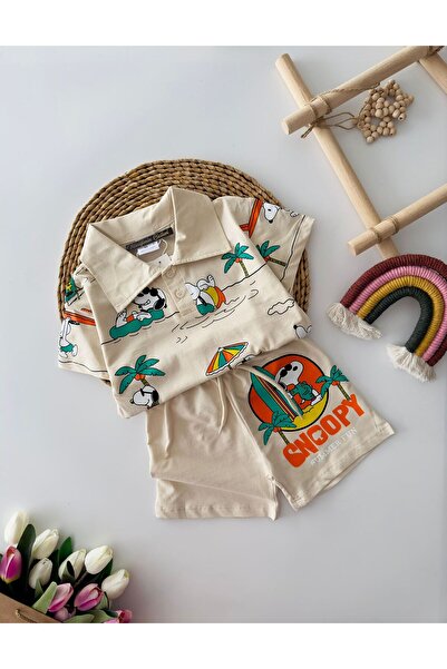 Minigimin Cicileri Boy's Snpy Surf Printed Collar Suit - Cream