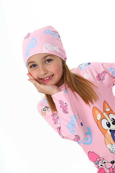 Minigimin Cicileri Μαγιό για κορίτσια με ροζ μίνι καραβάκια και μπλε χαρακτήρες - μακρυμάνικο με κορδόνια