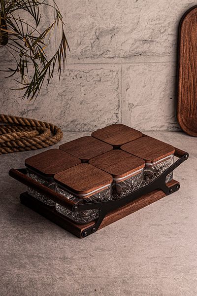 Snippy Grade Milla 6-Piece Square Glass - Wooden Vacuum, Tray and Breakfast 230 ml