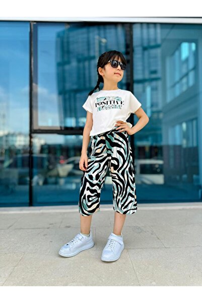 Minigimin Cicileri Zeleno-beli Viskoza Zebra Sa deznom Set za devojčice - Poz...