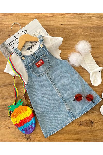 Minigimin Cicileri Mcky Jeans Salopet with Front Pocket Detail - Blue