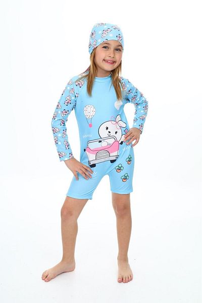 Minigimin Cicileri Costum de baie pentru fetiță cu mânecă lungă pentru copilul meu drăguț - albastru deschis