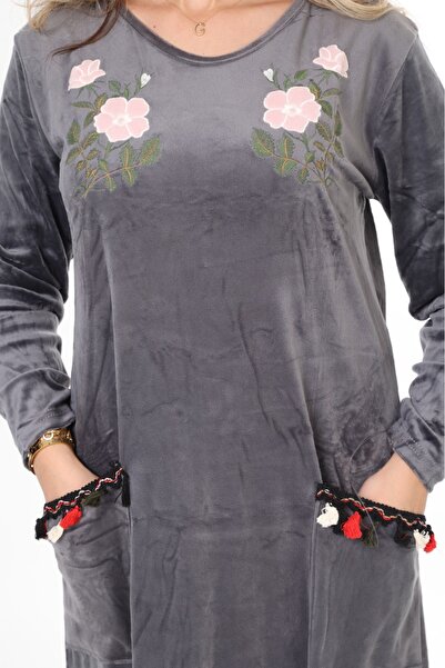 mervemoda Women's Long Sleeve Velvet Dress