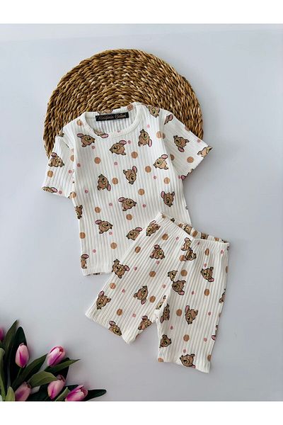 Minigimin Cicileri Pantaloni scurți Bambi Print My Mini cu nervuri - alb