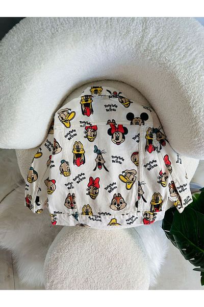 Minigimin Cicileri Jachetă mini denim albă cu imprimeu Mickey