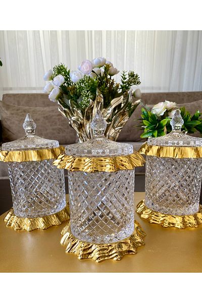 atabey home collection 3-Piece Jar & Spice Set Crystalized Gold Cast Set